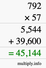 How to calculate 792 times 57 using long multiplication How to calculate 792 times 57 using long multiplication