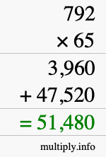 How to calculate 792 times 65 using long multiplication