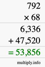 How to calculate 792 times 68 using long multiplication How to calculate 792 times 68 using long multiplication