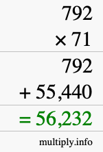 How to calculate 792 times 71 using long multiplication