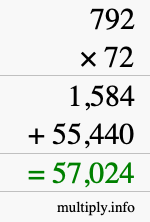 How to calculate 792 times 72 using long multiplication