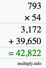 How to calculate 793 times 54 using long multiplication