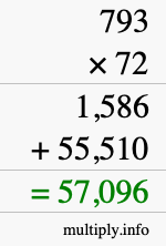 How to calculate 793 times 72 using long multiplication