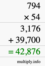 How to calculate 794 times 54 using long multiplication