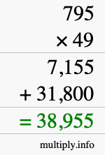 How to calculate 795 times 49 using long multiplication
