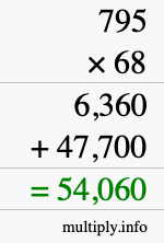 How to calculate 795 times 68 using long multiplication