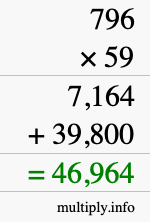 How to calculate 796 times 59 using long multiplication