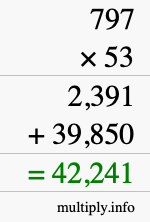 How to calculate 797 times 53 using long multiplication