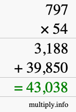 How to calculate 797 times 54 using long multiplication
