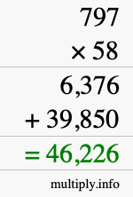 How to calculate 797 times 58 using long multiplication