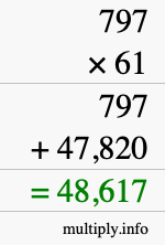 How to calculate 797 times 61 using long multiplication