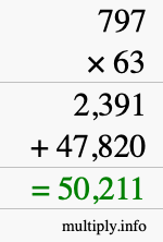 How to calculate 797 times 63 using long multiplication
