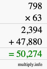 How to calculate 798 times 63 using long multiplication