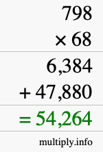 How to calculate 798 times 68 using long multiplication