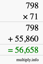 How to calculate 798 times 71 using long multiplication