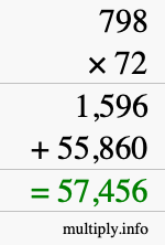 How to calculate 798 times 72 using long multiplication