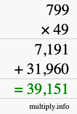 How to calculate 799 times 49 using long multiplication
