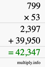 How to calculate 799 times 53 using long multiplication