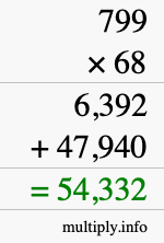 How to calculate 799 times 68 using long multiplication