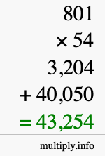 How to calculate 801 times 54 using long multiplication