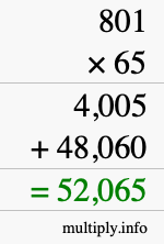 How to calculate 801 times 65 using long multiplication