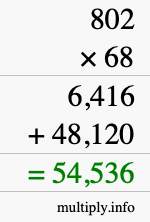 How to calculate 802 times 68 using long multiplication