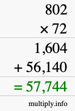 How to calculate 802 times 72 using long multiplication