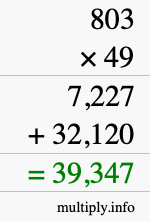 How to calculate 803 times 49 using long multiplication