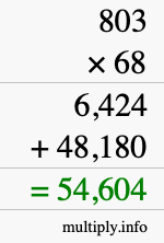 How to calculate 803 times 68 using long multiplication