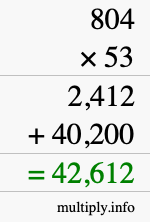 How to calculate 804 times 53 using long multiplication