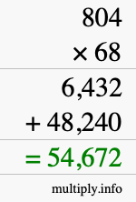 How to calculate 804 times 68 using long multiplication