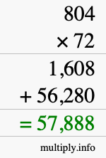 How to calculate 804 times 72 using long multiplication