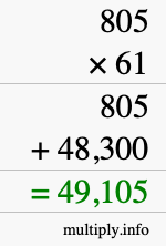 How to calculate 805 times 61 using long multiplication