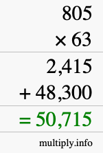 How to calculate 805 times 63 using long multiplication