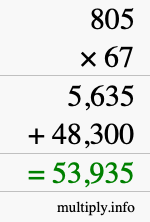 How to calculate 805 times 67 using long multiplication