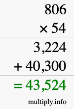 How to calculate 806 times 54 using long multiplication