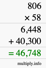 How to calculate 806 times 58 using long multiplication