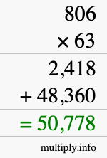 How to calculate 806 times 63 using long multiplication
