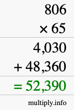 How to calculate 806 times 65 using long multiplication