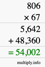 How to calculate 806 times 67 using long multiplication