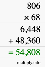 How to calculate 806 times 68 using long multiplication