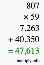 How to calculate 807 times 59 using long multiplication