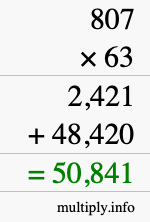 How to calculate 807 times 63 using long multiplication