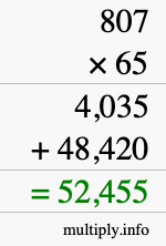 How to calculate 807 times 65 using long multiplication