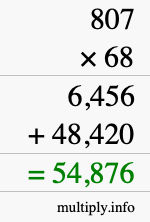 How to calculate 807 times 68 using long multiplication