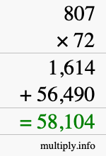 How to calculate 807 times 72 using long multiplication