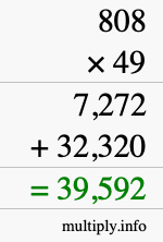 How to calculate 808 times 49 using long multiplication