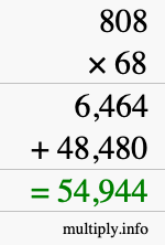 How to calculate 808 times 68 using long multiplication