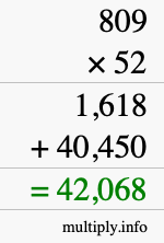 How to calculate 809 times 52 using long multiplication