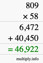How to calculate 809 times 58 using long multiplication